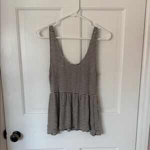 American Eagle Striped Sleeveless Peplum Top